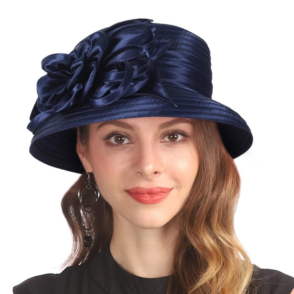 4564 Derby Hat Church Tea Party Wedding Cloche Bowler Bucket Hats Navy
